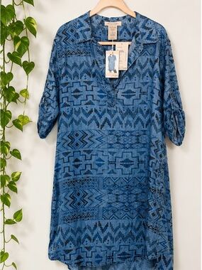 Philosophy Blue Geometric Pattern Swim Cover-Up Tunic